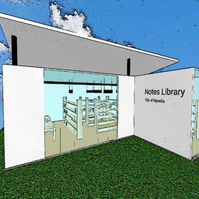 Unique virtual library with shelves full of blogs